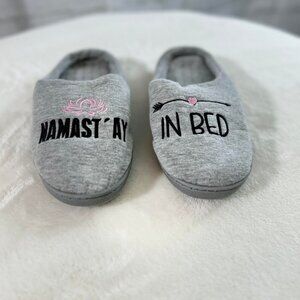 Light Grey Pink & Black Accented Memory Foam Slip-On Slippers "Namast'AY in Bed"